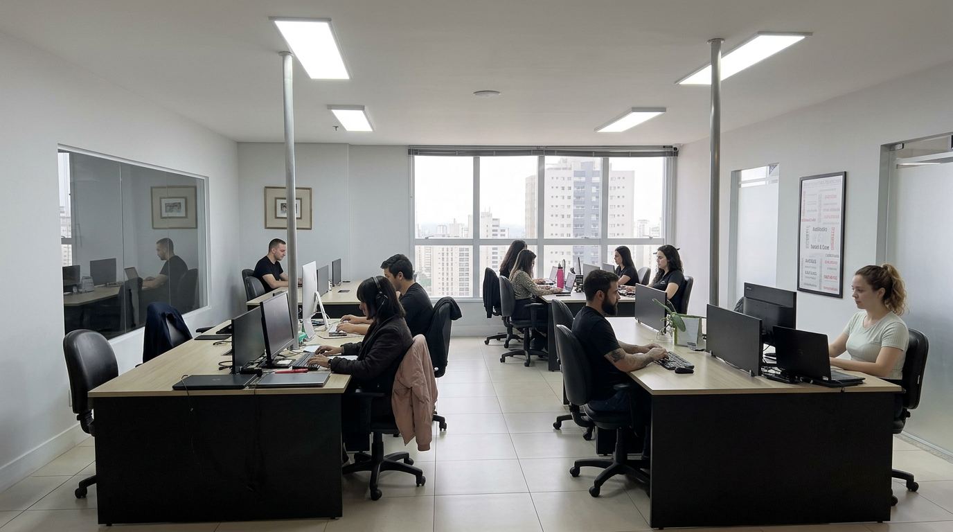 Coworking com mesas compartilhadas